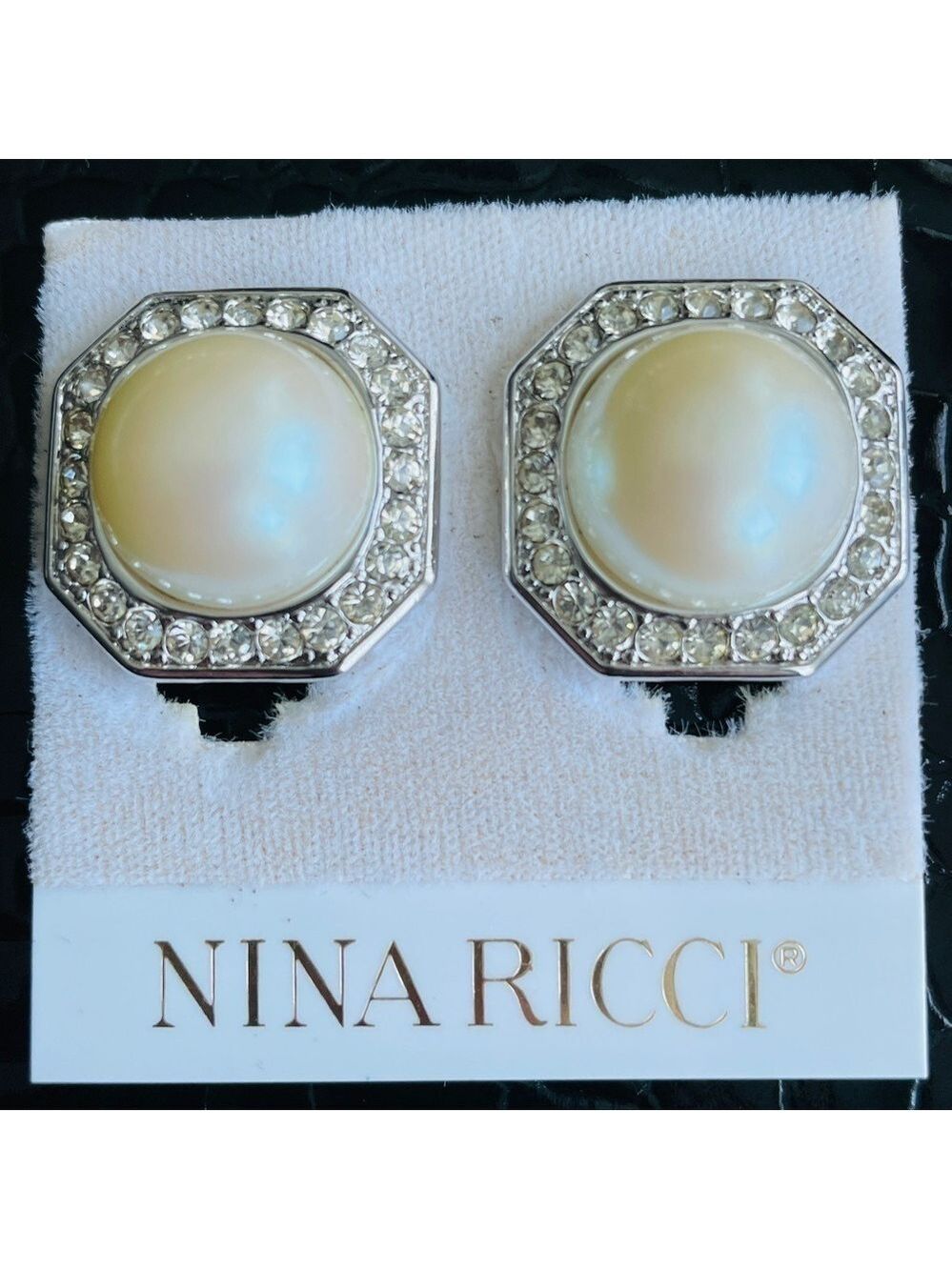 Vintage Nina Ricci Faux Mabe Pearl Rhinestones Crystal Silver Tone Clip …